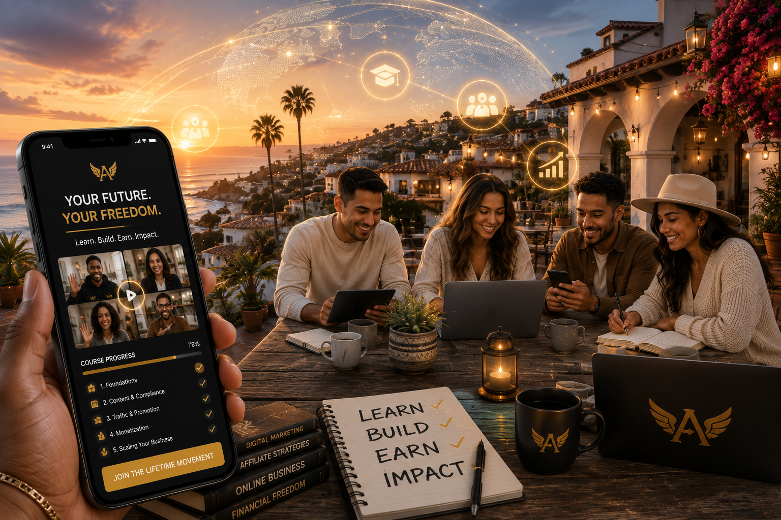 Illustrative connected housing community planning scene